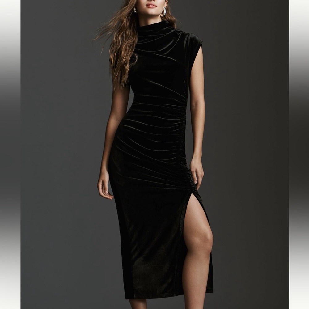 NWT By Anthropologie The Maya Ruched Cowl-Neck Dress: Stretched Velvet Edition